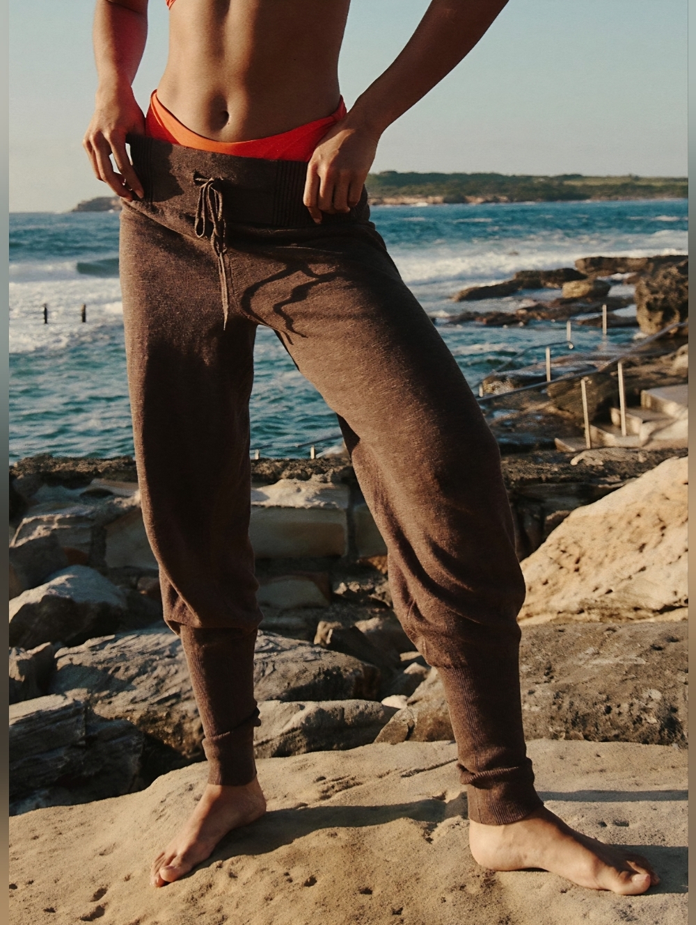 NWT Free People Beach Sila Yoga Surfer Knit Sweater Joggers in Chocolate Brown